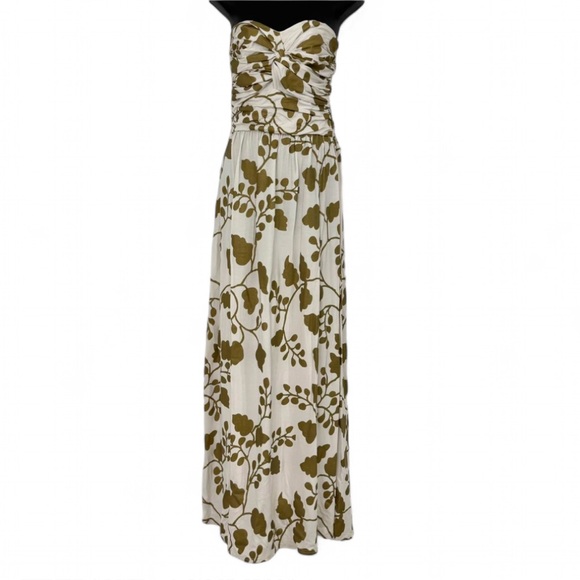 Dresses & Skirts - White Gold Floral Strapless Twist Bust Maxi Dress Size Large Flowy Elegant